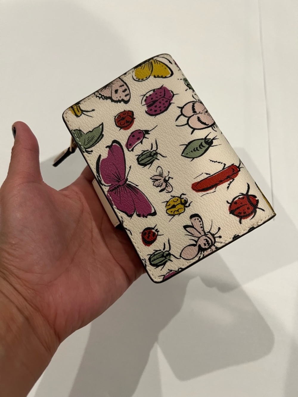 Coach Cream Multi Butterfly & Bug Print Compact corner zip Wallet - Picture 2 of 5